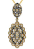 LARGE 2.28CT DIAMOND 18K BLACK & YELLOW GOLD 3D ROUND ROSE CUT FLOWER NECKLACE