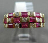 ESTATE 1.58CT ROUND DIAMOND & AAA BAGUETTE RUBY 14KT YELLOW GOLD THREE ROW RING