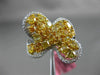 ESTATE LARGE 4.12CT WHITE & FANCY YELLOW DIAMOND 18K 2 TONE GOLD 3D FLOWER RING
