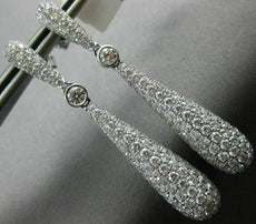 ESTATE LARGE 4.74CT DIAMOND 14KT WHITE GOLD 3D PAVE TEAR DROP HANGING EARRINGS