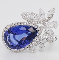 LARGE 11.11CT DIAMOND & AAA TANZANITE 18K WHITE GOLD MULTI SHAPE ENGAGEMENT RING