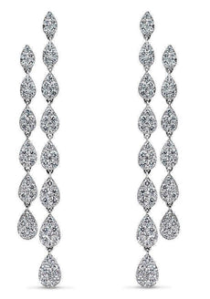 ESTATE LARGE 2.96CT DIAMOND 18KT WHITE GOLD MARQUISE PEAR SHAPE HANGING EARRINGS