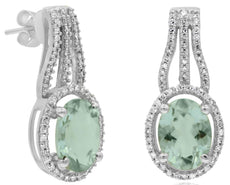 2.38CT DIAMOND & AAA GREEN AMETHYST 14KT WHITE GOLD OVAL & ROUND FLORAL EARRINGS