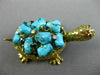 ESTATE WIDE 45.4CT DIAMOND & TURQUOISE 14K YELLOW GOLD HAPPY TURTLE PIN BROOCH