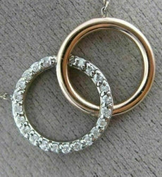 ESTATE .38CT DIAMOND 14KT WHITE & ROSE GOLD 3D CLASSIC CIRCLE LOVE KNOT NECKLACE