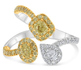 LARGE 1.30CT DIAMOND 14KT 2 TONE GOLD MULTI SHAPE 3 STONE CRISS CROSS LOVE RING
