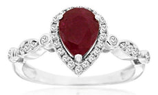 1.37CT DIAMOND & AAA RUBY 14K WHITE GOLD PEAR SHAPE & ROUND HALO ENGAGEMENT RING