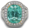 EXTRA LARGE 7.53CT DIAMOND & AAA PARAIBA TOURMALINE 18K 2 TONE GOLD 3D HALO RING