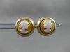 ANTIQUE ROUND 14KT YELLOW GOLD ITALIAN HANDCRAFTED LADY CAMEO EARRINGS #22741