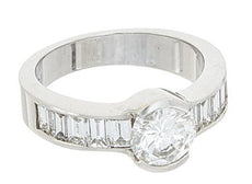 2.52CT DIAMOND 14KT WHITE GOLD 3D ROUND & BAGUETTE SEMI BEZEL ENGAGEMENT RING