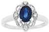 ESTATE 1.04CT DIAMOND & AAA SAPPHIRE 14KT WHITE GOLD 3D FLOWER FILIGREE FUN RING