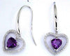 2.42CT DIAMOND & AAA AMETHYST 14K WHITE GOLD 3D HEART LEVERBACK HANGING EARRINGS