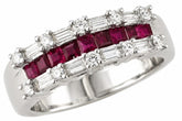 1.10CT DIAMOND & AAA RUBY 14K WHITE GOLD 3 ROW ROUND & PRINCESS ANNIVERSARY RING