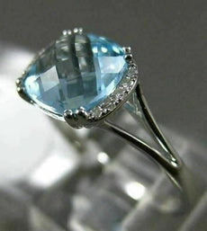 ESTATE 2.10CT DIAMOND & AAA BLUE TOPAZ 14KT WHITE GOLD FILIGREE SQUARE FUN RING