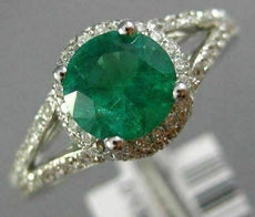 ESTATE 1.39CT DIAMOND & AAA COLOMBIAN EMERALD 14KT WHITE GOLD 3D ENGAGEMENT RING