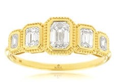 .88CT DIAMOND 14K YELLOW GOLD 3D 5 STONE EMERALD CUT GRADUATING ANNIVERSARY RING