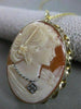 LARGE ANTIQUE DIAMOND HABILLE LADY CAMEO 14KT YELLOW GOLD PIN PENDANT #21229
