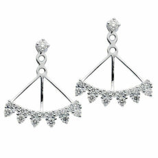 ESTATE .94CT DIAMOND 18KT WHITE GOLD 3D MULTI FLOWER TRIANGULAR HANGING EARRINGS