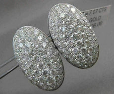 ESTATE LARGE 7.07CTW DIAMOND 18KT WHITE GOLD OVAL FILIGREE PAVE CLIP ON EARRINGS