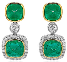 LARGE 10.47CT DIAMOND & AAA EMERALD 18KT 2 TONE GOLD SQUARE & ROUND FUN EARRINGS