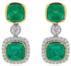 LARGE 10.47CT DIAMOND & AAA EMERALD 18KT 2 TONE GOLD SQUARE & ROUND FUN EARRINGS