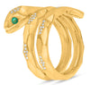 LARGE .22CT DIAMOND & AAA EMERALD 14KT YELLOW GOLD CRISS CROSS COBRA SNAKE RING