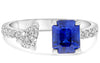 2.15CT DIAMOND & AAA SAPPHIRE 18KT WHITE GOLD EMERALD CUT & PEAR SHAPE LOVE RING
