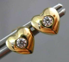 ESTATE .10CT DIAMOND 14KT YELLOW GOLD PUFF HEART SOLITAIRE STUD EARRINGS #20709