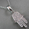ESTATE .30CT DIAMOND 14KT WHITE GOLD 3D HAMSA LUCKY HAND PENDANT & CHAIN #21684