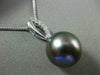 ESTATE .11CT DIAMOND 14K WHITE GOLD 3D TAHITIAN PEARL OPEN LEAF FLOATING PENDANT