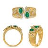 LARGE .67CT DIAMOND AAA EMERALD 14KT YELLOW GOLD PEAR SHAPE ROUND MULTI BAR RING