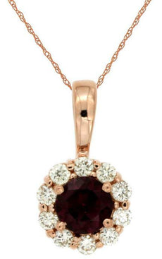 1.05CT DIAMOND & AAA RUBY 14KT ROSE GOLD 3D ROUND HALO FLOWER FLOATING PENDANT
