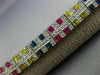 ESTATE WIDE 10.28CT DIAMOND & MULTI COLOR SAPPHIRE 14K WHITE GOLD LONG BRACELET