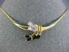ESTATE LARGE 1.20CT DIAMOND & AAA SAPPHIRE 14KT YELLOW GOLD LEAF NECKLACE #1112