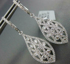 1.80CT DIAMOND 18KT WHITE GOLD TEAR DROP FILIGREE CRISS CROSS HANGING EARRINGS