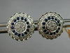 ESTATE LARGE .58CT DIAMOND SAPPHIRE 14K WHITE GOLD FLOWER MILGRAIN STUD EARRINGS