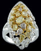 LARGE 2.95CT MULTI COLOR DIAMOND 18K 2 TONE GOLD CLUSTER MULTI SHAPE ETOILE RING