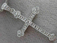 ESTATE .15CT DIAMOND 14KT WHITE GOLD 3D FILIGREE MILGRAIN CROSS PENDANT W/ CHAIN