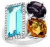 ESTATE WIDE 10.51CT DIAMOND & AAA MULTI GEM 14KT WHITE GOLD MULTI SHAPE FUN RING