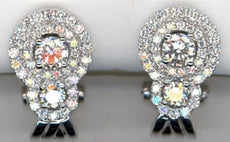 ESTATE .61CT DIAMOND 14KT WHITE GOLD DOUBLE FLOWER FUN CLIP ON HANGING EARRINGS