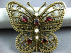 ANTIQUE LARGE 1.26CT AAA GARNET & PEARL 14KT YELLOW GOLD 3D BUTTERFLY BROOCH PIN
