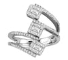 LARGE .75CT DIAMOND 18KT WHITE GOLD ROUND & BAGUETTE MULTI ROW STACKED FUN RING