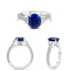 ESTATE 2.99CT DIAMOND & AAA SAPPHIRE PLATINUM OVAL SEMI ETERNITY ENGAGEMENT RING