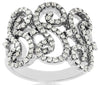 ESTATE WIDE .92CT DIAMOND 14KT WHITE GOLD MULTI ROW LOVE KNOT ANNIVERSARY RING