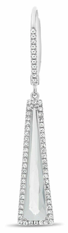 3.07CT DIAMOND & AAA WHITE TOPAZ 14KT WHITE GOLD 3D TRIANGULAR HANGING EARRINGS