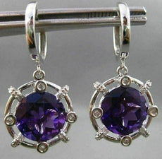 ESTATE LARGE 7.20CTW DIAMOND & AMETHYST 14KT WHITE GOLD ETOLIE HANGING EARRINGS