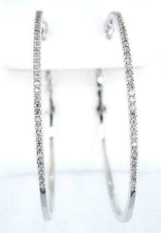 .40CT DIAMOND 14KT WHITE GOLD 3D CLASSIC 2mm HOOP HANGING EARRINGS