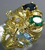 ANTIQUE LARGE 3.08CT DIAMOND & AAA MULTI GEM 14KT YELLOW GOLD 3D RING #17769