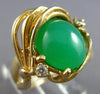 ESTATE LARGE .06CT DIAMOND & AAA JADE 14KT YELLOW GOLD 3D FLORAL RING #28103