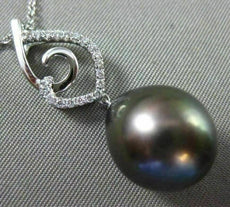 ESTATE .15CT DIAMOND 18KT GOLD AAA TAHITIAN PEARL OPEN FILIGREE FLOATING PENDANT